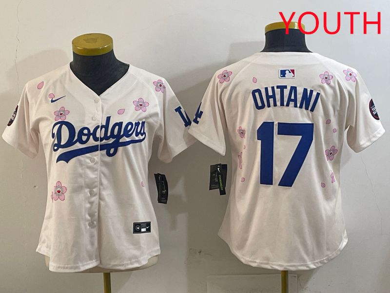 Youth Los Angeles Dodgers #17 Ohtani Cream Sakura Edition 2025 Nike MLB Jersey style 1->youth mlb jersey->Youth Jersey